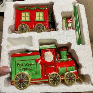 Red Wagon Express Ceramic Christmas Train Candy Dish Figi’s Santa